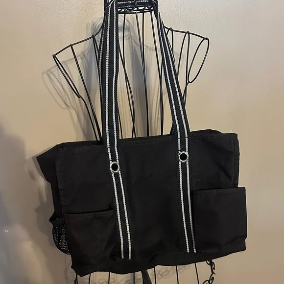 Thirty-One Black Tote with Striped Handles - Picture 6 of 10